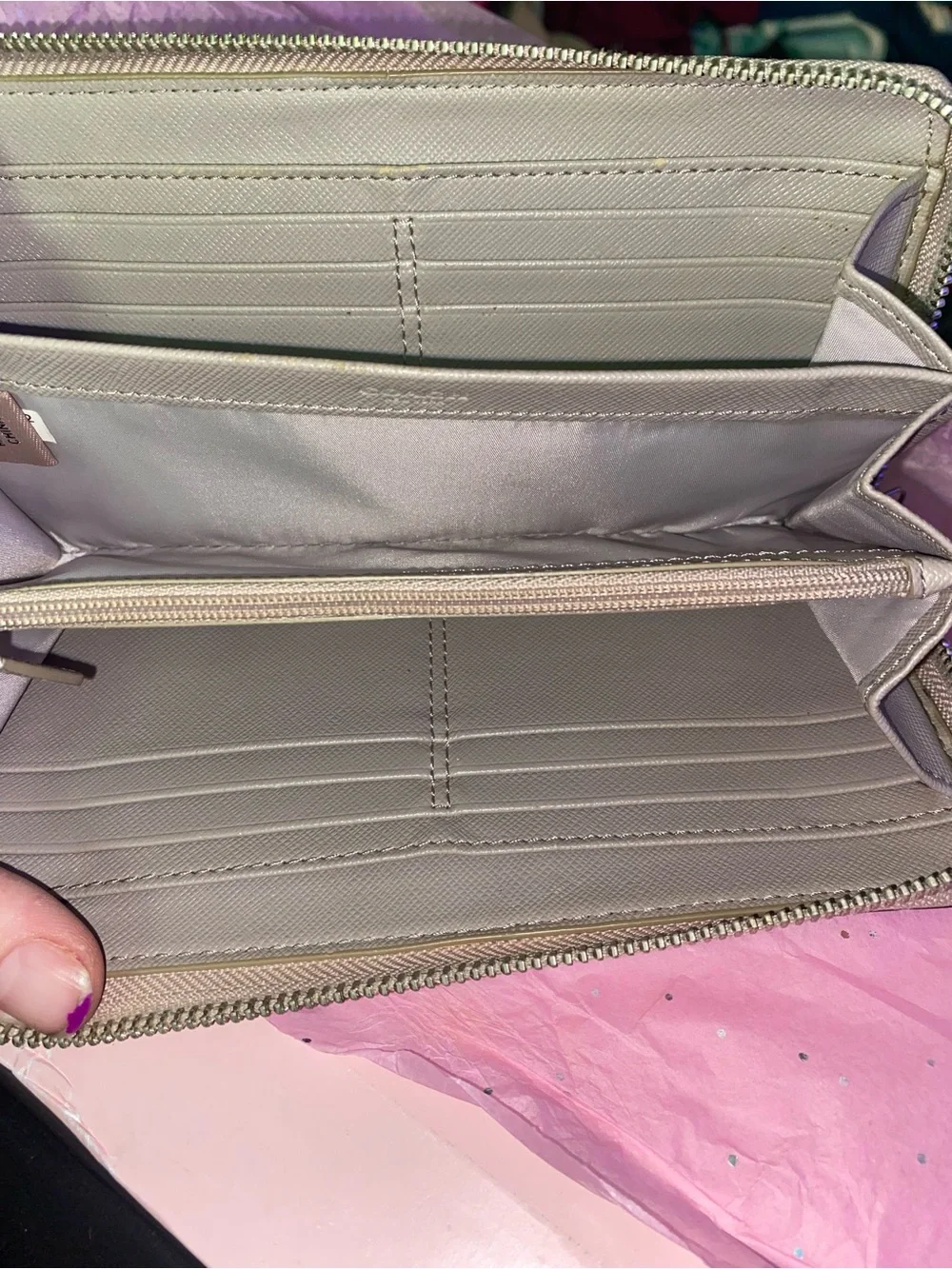 Coach Pebbled Signature Heart Wristlet in Beige